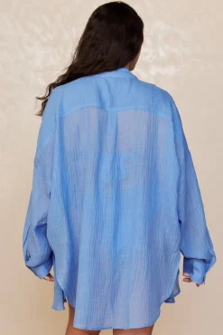 Barcelona Tunic - Azure Crinkle Linen