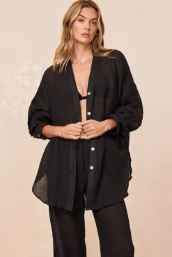 Barcelona Tunic - Black Crinkle Linen
