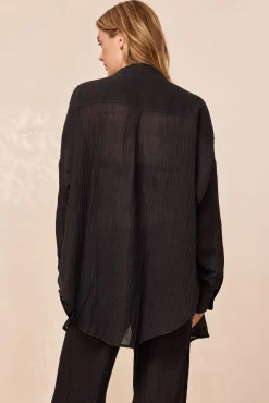 Barcelona Tunic - Black Crinkle Linen