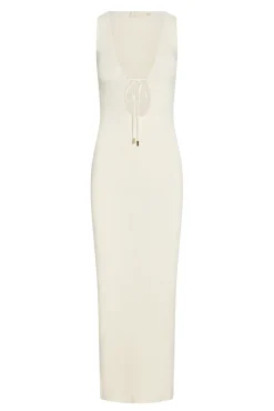 Monte Carlo Tie Dress - Ivory Knit Rib