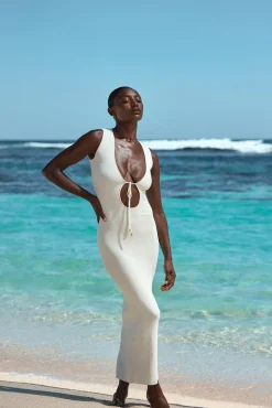 Monte Carlo Tie Dress - Ivory Knit Rib