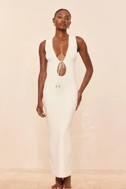 Monte Carlo Tie Dress - Ivory Knit Rib