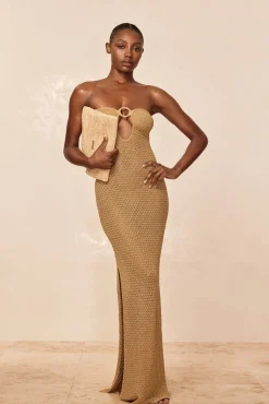 Montego Bandeau Dress - Antique Gold Lace Crochet