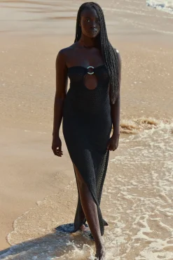 Montego Bandeau Dress - Black Lace Crochet