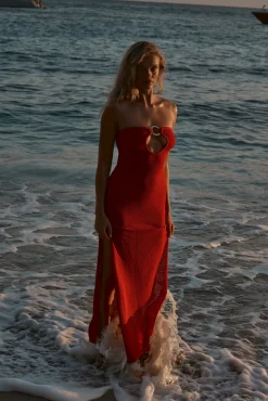 Montego Bandeau Dress - Chili Pepper Lace Crochet