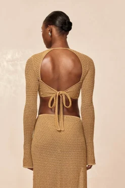 Montego Crop Top - Antique Gold Lace Crochet