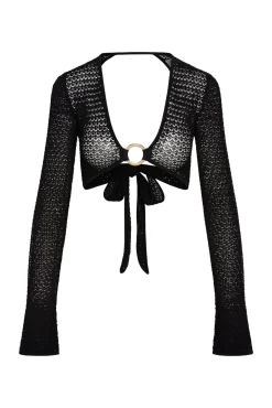 Montego Crop Top - Black Lace Crochet