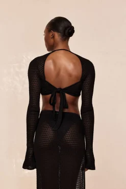 Montego Crop Top - Black Lace Crochet