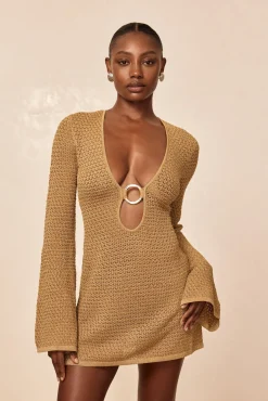 Montego Mini Dress - Antique Gold Lace Crochet