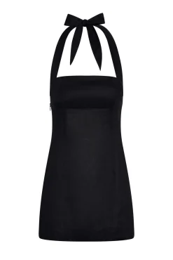 Montserrat Mini Dress - Black Linen