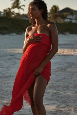 St. Tropez Sarong - Chili Pepper Crinkle Linen