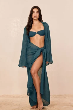 St. Tropez Sarong - Evergreen Crinkle Linen
