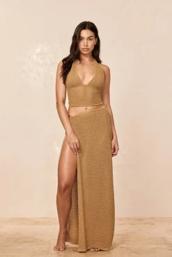 Toulon Top Lined - Antique Gold Lace Crochet